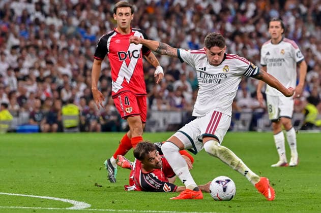September 12, 2026, Madrid, Madrid, Spain: 8 FEDERICO VALVERDE of Real Madrid CF shoots for goal during the match on Matchday 5 of the 2026 27 National League First Division Championship between REAL MADRID C.F. 4 and RAYO VALLECANO 1, played at the Bernabo u Stadium on September 12, 2026, in Madrid, Spain. Madrid Spain - ZUMAc312 20260912_zsp_c312_024 Copyright: xOscarxManuelxSanchezx