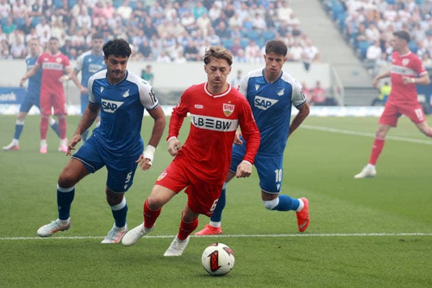 12.09.26 TSG 1899 Hoffenheim - VfB Stuttgart Deutschland, Sinsheim, 12.09.2026, Fussball, Bundesliga, Saison 2026 2027, TSG 1899 Hoffenheim - VfB Stuttgart: v.l. Ozan Kabak (TSG 1899 Hoffenheim), Angelo Stiller (VfB Stuttgart). *** September 12, 2026 TSG 1899 Hoffenheim vs. VfB Stuttgart Germany, Sinsheim, September 12, 2026, Soccer, Bundesliga, 2026–2027 Season, TSG 1899 Hoffenheim vs. VfB Stuttgart, from left: Ozan Kabak (TSG 1899 Hoffenheim), Angelo Stiller (VfB Stuttgart)