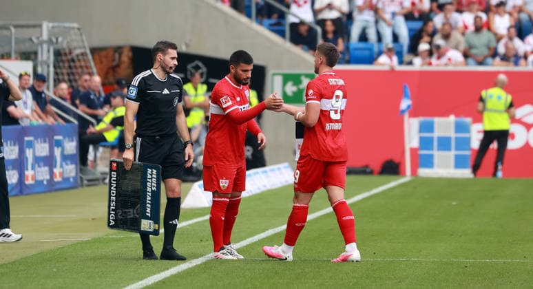 12.09.26 TSG 1899 Hoffenheim - VfB Stuttgart Deutschland, Sinsheim, 12.09.2026, Fussball, Bundesliga, Saison 2026 2027, TSG 1899 Hoffenheim - VfB Stuttgart: v.l. Deniz Undav, Ermedin Demirovic (beide VfB Stuttgart). *** September 12, 2026 TSG 1899 Hoffenheim vs. VfB Stuttgart Germany, Sinsheim, September 12, 2026, Soccer, Bundesliga, 2026–2027 season, TSG 1899 Hoffenheim vs. VfB Stuttgart; from left: Deniz Undav, Ermedin Demirovic (both VfB Stuttgart)