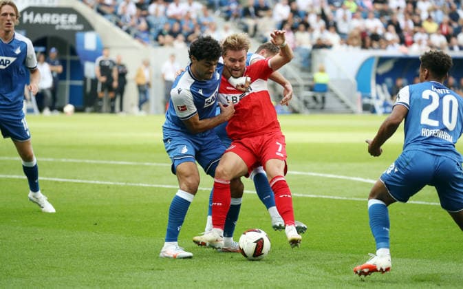 12.09.26 TSG 1899 Hoffenheim - VfB Stuttgart Deutschland, Sinsheim, 12.09.2026, Fussball, Bundesliga, Saison 2026 2027, TSG 1899 Hoffenheim - VfB Stuttgart: v.l. Ozan Kabak (TSG 1899 Hoffenheim), Maximilian Mittelstädt (VfB Stuttgart). *** September 12, 2026 TSG 1899 Hoffenheim vs. VfB Stuttgart Germany, Sinsheim, September 12, 2026, Soccer, Bundesliga, 2026–2027 Season, TSG 1899 Hoffenheim vs. VfB Stuttgart: L-R Ozan Kabak (TSG 1899 Hoffenheim), Maximilian Mittelstädt (VfB Stuttgart)