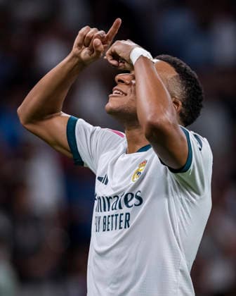 Real Madrid CF v Rayo Vallecano de Madrid - LaLiga EA Sports 2026 27 Kylian Mbappe of Real Madrid CF celebrates his goal during the LaLiga EA Sports football match between Real Madrid CF and Rayo Vallecano de Madrid at Estadio Bernabeu on September 12, 2026 in Madrid, Spain. Madrid Estadio Bernabeu Madrid Spain Copyright: xAlbertoxGardinx AGardin_20260912_Foot_Liga_Rea_Mad_Rayo_0307