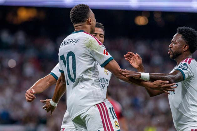 September 12, 2026, Madrid, Madrid, Spain: 10 KYLIAN MBAPPE of Real Madrid CF celebrates a goal (1-0) during the match on Matchday 5 of the 2026 27 National League First Division Championship between REAL MADRID C.F. 4 and RAYO VALLECANO 1, played at the Bernabo u Stadium on September 12, 2026, in Madrid, Spain. Madrid Spain - ZUMAc312 20260912_zsp_c312_067 Copyright: xOscarxManuelxSanchezx