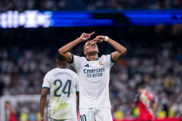 September 12, 2026, Madrid, Madrid, Spain: 10 KYLIAN MBAPPE of Real Madrid CF celebrates a goal (4-1)during the match on Matchday 5 of the 2026 27 National League First Division Championship between REAL MADRID C.F. 4 and RAYO VALLECANO 1, played at the Bernabo u Stadium on September 12, 2026, in Madrid, Spain. Madrid Spain - ZUMAc312 20260912_zsp_c312_096 Copyright: xOscarxManuelxSanchezx