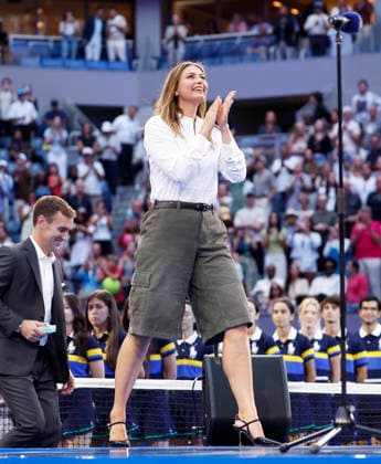 Past champion Maria Sharapova arrives for the trophy ceremony after Elena Rybakina of Kazakhstan defeats Aryna Sabalenka of Belarus in the Women s Finals match in Arthur Ashe Stadium at the 2026 US Open Tennis Championship at the USTA Billie Jean King National Tennis Center in New York City on Saturday, September 12, 2026. Rybakina won with a score of 6-4, 5-7, 6-2.  NYP20260913008 JOHNxANGELILLO