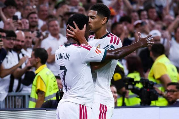 September 12, 2026, Estadio Santiago Bernabeu, Madrid, Spain: Jude Bellingham of Real Madrid celebrates his goal with Vinicius Junior during La Liga EA Sports match between Real Madrid and Rayo Vallecano at Estadio Santiago Bernabeu on September 12, 2026 in Madrid, Spain. Real Madrid vs Rayo Vallecano 900 Cordon Press  900 CordonxPress LOF - Real Madrid vs Rayo Vallecano