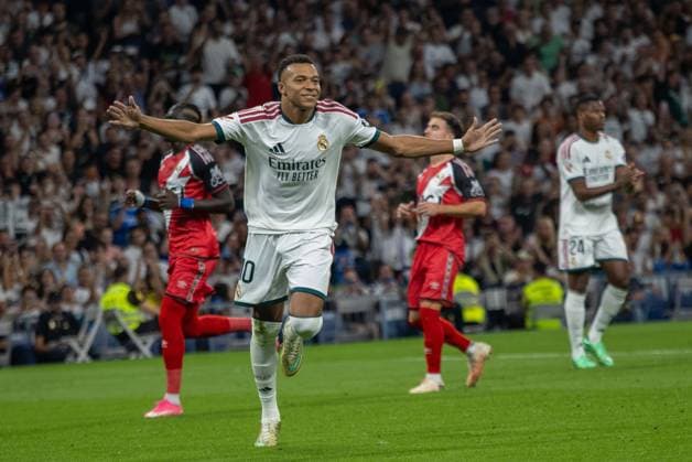 LaLiga EA SPORTS 2026 2027 - Real Madrid CF and Rayo Vallecano in Madrid, Spain - 12 Sep 2026 Kylian Mbappé (Real Madrid) celebrates a goal during the La Liga EA SPORTS 2026-2027 match between Real Madrid and Rayo Vallecano. Madrid Spain Copyright: xDavidxCanalesx xSOPAxImagesx David-Canales-1449691