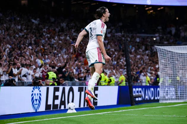 Real Madrid v Rayo Vallecano - La Liga EA Sports 2026 27 September 12, 2026, Estadio Santiago Bernabeu, Madrid, Spain: Alvaro Carreras of Real Madrid celebrates his goal during La Liga EA Sports match between Real Madrid and Rayo Vallecano at Estadio Santiago Bernabeu on September 12, 2026 in Madrid, Spain. Madrid Estadio Santiago Bernabeu Madrid Spain *** Real Madrid vs. Rayo Vallecano, La Liga EA Sports 2026, September 12, 2026, Santiago Bernabéu Stadium, Madrid, Spain Álvaro Carreras of Real Madrid celebrates his goal during the La Liga EA Sports match between Real Madrid and Rayo Vallecano at Santiago Bernabéu Stadium on September 12, 2026, in Madrid, Spain Madrid Santiago Bernabéu Stadium Madrid Spain Copyright: xAlejandroxMatiasxAcostax