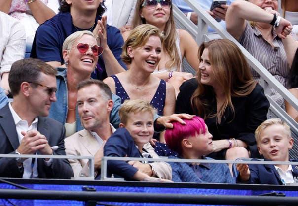 Pink, Amy Adams and Elizabeth Banks watch Elena Rybakina of Kazakhstan play Aryna Sabalenka of Belarus in the Women s Finals match in Arthur Ashe Stadium at the 2026 US Open Tennis Championship at the USTA Billie Jean King National Tennis Center in New York City on Saturday, September 12, 2026. Rybakina won with a score of 6-4, 5-7, 6-2.  NYP20260912019 JOHNxANGELILLO