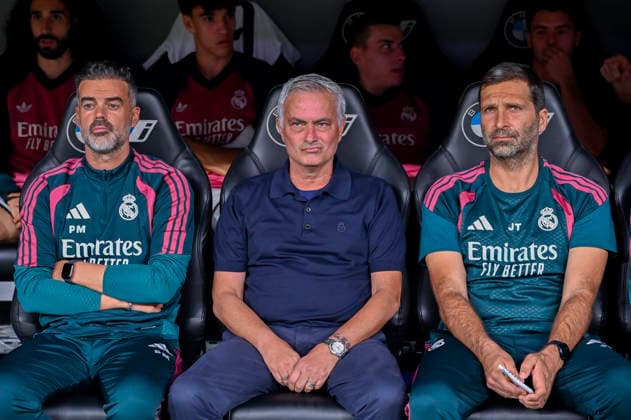 September 12, 2026, Madrid, Madrid, Spain: JOSE MOURINHO heach coach of Real Madrid CF during the match on Matchday 5 of the 2026 27 National League First Division Championship between REAL MADRID C.F. 4 and RAYO VALLECANO 1, played at the Bernabo u Stadium on September 12, 2026, in Madrid, Spain. Madrid Spain - ZUMAc312 20260912_zsp_c312_004 Copyright: xOscarxManuelxSanchezx