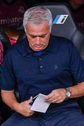 September 12, 2026, Madrid, Madrid, Spain: JOSE MOURINHO heach coach of Real Madrid CF with his notebook during the match on Matchday 5 of the 2026 27 National League First Division Championship between REAL MADRID C.F. 4 and RAYO VALLECANO 1, played at the Bernabo u Stadium on September 12, 2026, in Madrid, Spain. Madrid Spain - ZUMAc312 20260912_zsp_c312_002 Copyright: xOscarxManuelxSanchezx
