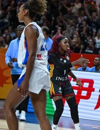 (260913) -- BERLIN, Sept. 13, 2026 -- Alexis Peterson (R) of Germany celebrates a three pionter during the semifinal match between France and Germany at the FIBA Women s Basketball World Cup 2026 in Berlin, Germany, Sept. 12, 2026. ) (SP)GERMANY-BERLIN-BASKETBALL-WOMEN S WORLD CUP-SEMIFINAL-FRA VS GER ZhangxHaofu 