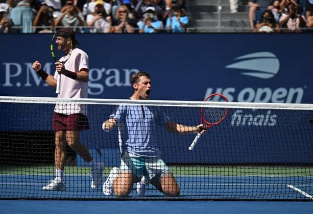 (260913) -- NEW YORK, Sept. 13, 2026 -- Christian Harrison (L) Neal Skupski celebrate after winning the men s doubles final match between Christian Harrison (the United States) Neal Skupski (Britain) and Kevin Krawietz Tim Puetz of Germany at the 2026 US Open tennis championships in New York, the United States, Sept. 12, 2026. ) (SP)U.S.-NEW YORK-TENNIS-US OPEN-MEN S DOUBLES-FINAL LixRui 