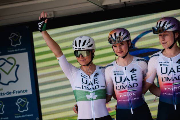 A Travers Les Hauts-de-France - 4th Edition - Teams Presentation Lara Gillespie (Ireland) and Abigail Miller (Great Britain), representing UAE Team L Imad, participate in the team presentation of the A Travers les Hauts-de-France 2026 race (1.1 UCI - 4th edition) in Queant, Pas-de-Calais, Hauts-de-France, on September 12, 2026. QuÃ ant France  Copyright: xGautierxDemouveauxx originalFilename:demouveaux-notitle260912_npCqB.jpg