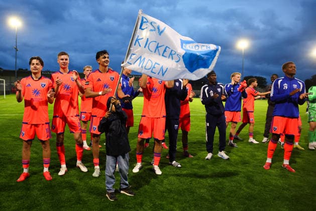 September 12, 2026, Soccer, Men s, Regionalliga Nord, Matchday 8, BSV Kickers Emden vs. SSV Jeddeloh II, Celebrations after the final whistle