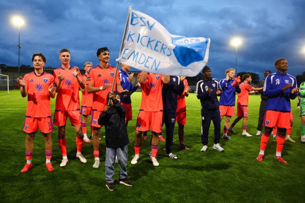 September 12, 2026, Soccer, Men s, Regionalliga Nord, Matchday 8, BSV Kickers Emden vs. SSV Jeddeloh II, Celebrations after the final whistle