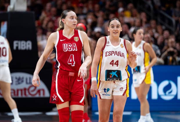 Spain v USA: Semifinal - FIBA Women s Basketball World Cup Germany 2026 Paige Bueckers and Iyana Martin play during the FIBA Women s Basketball World Cup 2026 semi-finals match between Spain and the United States in Berlin, Germany, on September 12, 2026. Berlin Germany  Copyright: xMarcinxGolbax originalFilename:golba-spainvus260912_npE0Q.jpg