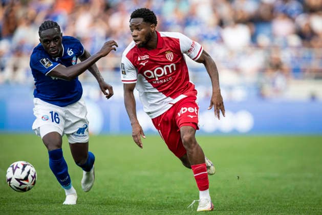 FOOTBALL: RC Strasbourg Alsace v AS Monaco Matchday 4 Ligue 1 McDonald s - 12 09 2026 Stanis Idumbo 17 (AS Monaco) et Antwi Genesis Kofi Koranteng 16 (Racing de Strasbourg) StrasbourgFrance  Copyright: xx