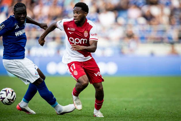FOOTBALL: RC Strasbourg Alsace v AS Monaco Matchday 4 Ligue 1 McDonald s - 12 09 2026 Stanis Idumbo 17 (AS Monaco) et Antwi Genesis Kofi Koranteng 16 (Racing de Strasbourg) StrasbourgFrance  Copyright: xx
