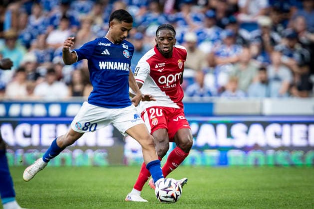 FOOTBALL: RC Strasbourg Alsace v AS Monaco Matchday 4 Ligue 1 McDonald s - 12 09 2026 Gessime Yassine 80 (Racing de Strasbourg) et Flavio Nazinho 20 (AS Monaco) StrasbourgFrance  Copyright: xx