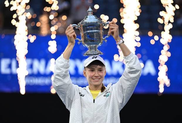 (260913) -- NEW YORK, Sept. 13, 2026 -- Elena Rybakina of Kazakhstan celebrates during the awarding ceremony for the women s singles final match between Aryna Sabalenka of Belarus and Elena Rybakina of Kazakhstan at the 2026 US Open tennis championships in New York, the United States, Sept. 12, 2026. ) (SP)U.S.-NEW YORK-TENNIS-US OPEN-WOMEN S SINGLES LixRui 