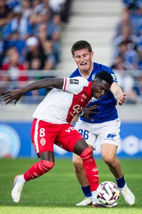 FOOTBALL: RC Strasbourg Alsace v AS Monaco Matchday 4 Ligue 1 McDonald s - 12 09 2026 Martinez Gauna Joaquin 36 (Racing de Strasbourg) et Lamine Camara 8 (AS Monaco) StrasbourgFrance  Copyright: xx