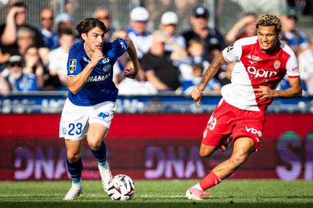 FOOTBALL: RC Strasbourg Alsace v AS Monaco Matchday 4 Ligue 1 McDonald s - 12 09 2026 Diogo Sousa 23 (Racing de Strasbourg) et Paris Brunner 29 (AS Monaco) StrasbourgFrance  Copyright: xx
