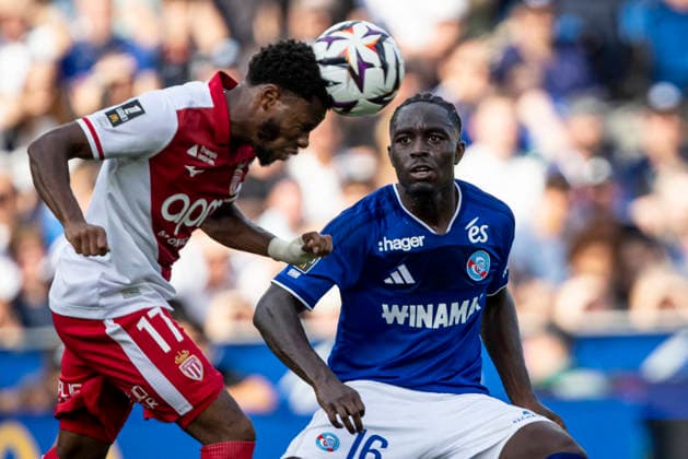 FOOTBALL: RC Strasbourg Alsace v AS Monaco Matchday 4 Ligue 1 McDonald s - 12 09 2026 Stanis Idumbo 17 (AS Monaco) et Antwi Genesis Kofi Koranteng 16 (Racing de Strasbourg) StrasbourgFrance  Copyright: xx