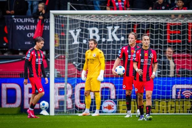 ROTTERDAM , 13-09-2026 , Stadium Woudestein , season 2026 2027 , Dutch Eredivisie football , match between Excelsior Rotterdam and FC Utrecht , picture shows Excelsior Rotterdam player Casper Widell and Excelsior Rotterdam player Agust Orri Thorsteinsson disappointed after the 0-1 Excelsior - Utrecht  x206983997x Copyright: