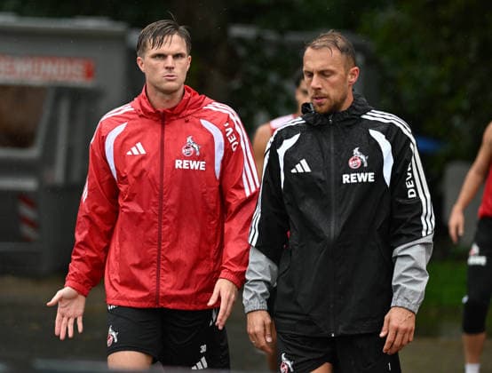 September 13, 2026, xophax, Soccer, Bundesliga 1, 1. FC Köln Training Session After the Werder Match: Marius Bülter (1. FC Köln), left, and Marvin Schwäbe (1. FC Köln), right. DFL and DFB regulations prohibit any use of photographs as image sequences and or quasi-video. Cologne