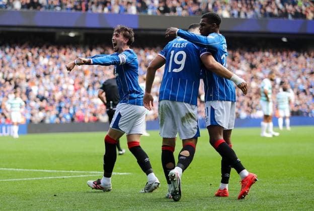 Dan Neil of Rangers celebrates scoring his sides first goal during Premier Sports Cup Quarter-Final match at Ibrox Stadium, Glasgow. Rangers v Celtic - Premier Sports Cup Quarter-Final - Ibrox Stadium, Glasgow, Lanarkshire, Scotland, UK - 13 Sep 2026Glasgow Ibrox Stadium Lanarkshire, Scotland United Kingdom EDITORIAL USE ONLY  Copyright: xRangersxFC Shutterstockx 17149143aa