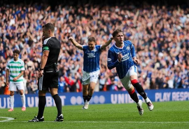 Dan Neil of Rangers celebrates scoring his sides first goal during Premier Sports Cup Quarter-Final match at Ibrox Stadium, Glasgow. Rangers v Celtic - Premier Sports Cup Quarter-Final - Ibrox Stadium, Glasgow, Lanarkshire, Scotland, UK - 13 Sep 2026Glasgow Ibrox Stadium Lanarkshire, Scotland United Kingdom EDITORIAL USE ONLY  Copyright: xRangersxFC Shutterstockx 17149143h