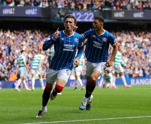 Dan Neil of Rangers celebrates scoring his sides first goal during Premier Sports Cup Quarter-Final match at Ibrox Stadium, Glasgow. Rangers v Celtic - Premier Sports Cup Quarter-Final - Ibrox Stadium, Glasgow, Lanarkshire, Scotland, UK - 13 Sep 2026Glasgow Ibrox Stadium Lanarkshire, Scotland United Kingdom EDITORIAL USE ONLY  Copyright: xRangersxFC Shutterstockx 17149143m