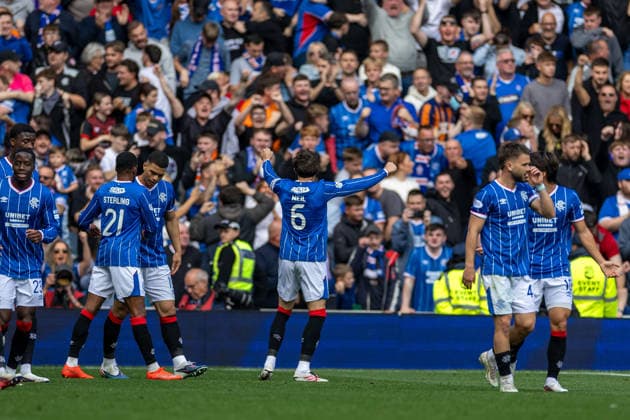 RECORD DATE NOT STATED 13th September 2026; Ibrox Stadium, Glasgow, Scotland; Scottish League Cup Football, Rangers versus Celtic; Dan Neil of Rangers celebrates after he shoots and scores in the 22nd minute to make it 1-0 VagelisxGeorgariou