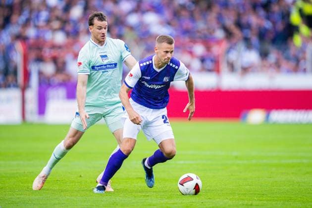 September 13, 2026 Soccer, 2026–2027, 2. Bundesliga, Matchday 5, VfL Osnabrück vs. Hertha BSC Berlin; Referee: Pascal Klemens (Berlin), Assistant Referee: Adrian Beck (Osnabrück). DFL regulations prohibit any use of photographs as image sequences and or quasi-video.