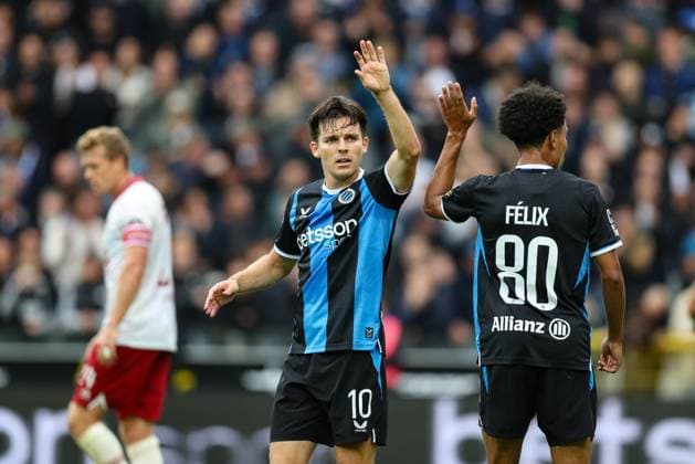 Club s Hugo Vetlesen and Club s Felix Lemarechal are pictured during a soccer match between Club Brugge and Royal Antwerp FC, Sunday 13 September 2026 in Brugge, on day 6 of the 2026-2027 Jupiler Pro League first division of the Belgian championship. BRUNOxFAHY  x186197529x