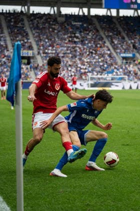 September 13, 2026, xjyhynx, Soccer, 2. Bundesliga, Karlsruher SC vs. Energie Cottbus, Deniz Ofli 3, Karlsruher SC in a tackle with Tolcay Cigerci 10, Energie Cottbus DFL DFB REGULATIONS PROHIBIT ANY USE OF PHOTOGRAPHS AS IMAGE SEQUENCES AND OR QUASI-VIDEO Karlsruhe