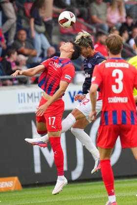 2. Bundesliga, Matchday 5, 2026–27 Season, FC Heidenheim vs. Holstein Kiel, Mathias Honsak (FC Heidenheim), Hiroki Sekine (Holstein Kiel), FC Heidenheim vs. Holstein Kiel, 2. Bundesliga, Matchday 5, 2026–27 Season, FC Heidenheim vs. Holstein Kiel, Germany, Heidenheim, Voith Arena, September 13, 2026 SP_GHR