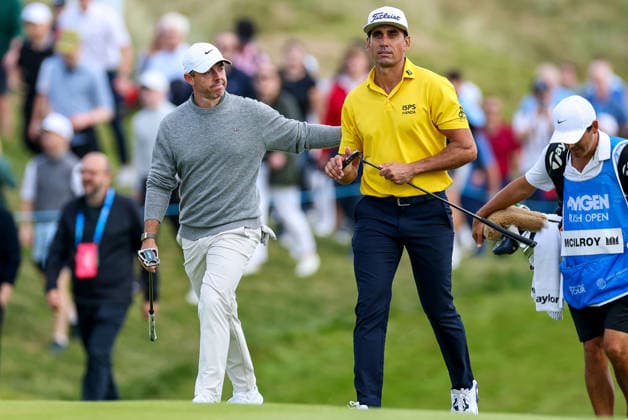 2026 Amgen Irish Open - Fourth Round, Trump International Golf Links, Doonbeg 13 9 2026 Rory McIlroy and Rafael Cabrera-Bello walk onto the eighteenth green Rory McIlroy and Rafael Cabrera-Bello walk onto the eighteenth green 13 9 2026  Copyright: xDanxClohessyx DC1A6014
