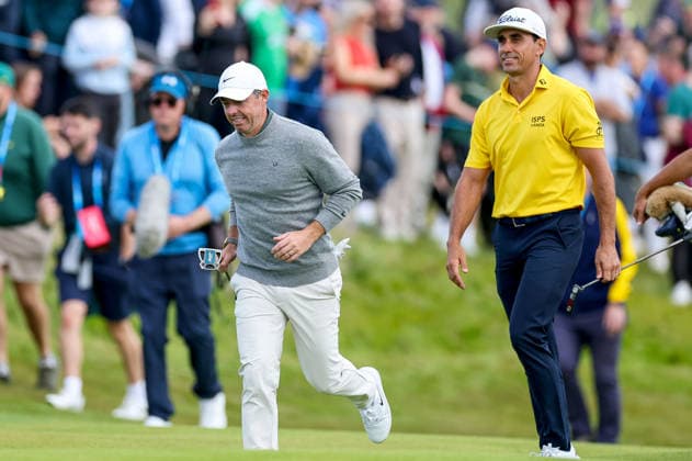2026 Amgen Irish Open - Fourth Round, Trump International Golf Links, Doonbeg 13 9 2026 Rory McIlroy and Rafael Cabrera-Bello walk onto the eighteenth green Rory McIlroy and Rafael Cabrera-Bello walk onto the eighteenth green 13 9 2026  Copyright: xDanxClohessyx DC1A6017