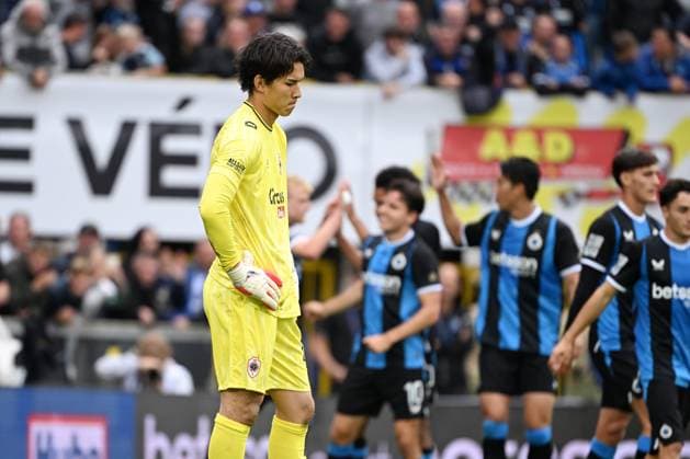 Antwerp s goalkeeper Taishi Brandon Nozawa looks dejected after Club scored the 2-1 goal during a soccer match between Club Brugge and Royal Antwerp FC, Sunday 13 September 2026 in Brugge, on day 6 of the 2026-2027 Jupiler Pro League first division of the Belgian championship. MAARTENxSTRAETEMANS  x186200680x