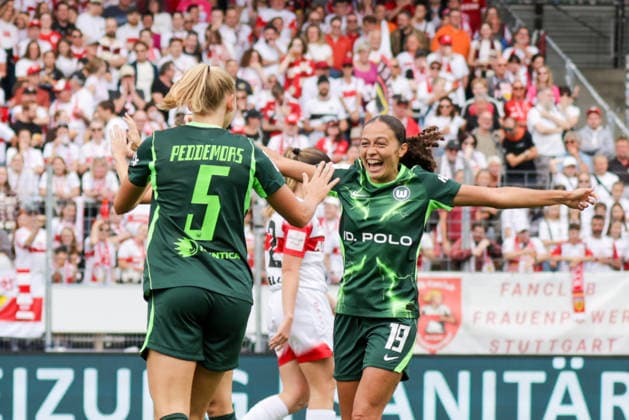 September 13, 2026, xgrfx, Soccer, Google Pixel, Women s Bundesliga, VfB Stuttgart vs. VfL Wolfsburg, Goal, Ella Peddemors scores to make it 0-1 for VfL Wolfsburg against Stuttgart