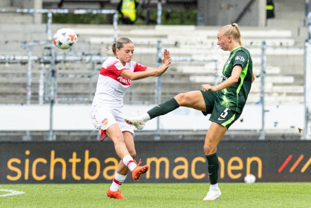 Germany: VfB Stuttgart Women vs. VfL Wolfsburg Women, Women s Bundesliga 1, Google Pixel Women s Bundesliga, 2026–27 Season, GAZi Stadium on the Waldau, Stuttgart, Dafina Redzepi, VfB Stuttgart Women, 7, Ella Peddemors, VfL Wolfsburg Women, 5, Stuttgart, GAZi Stadium on the Waldau, Baden-Württemberg, Germany Copyright: xBenedictxChristx