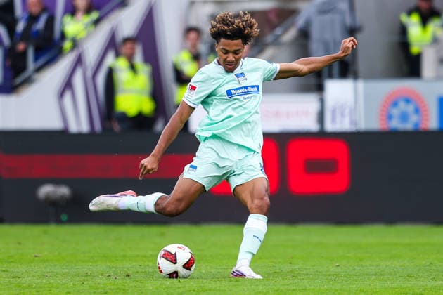 September 13, 2026, xkwix, Soccer, 2. Bundesliga, VfL Osnabrück vs. Hertha BSC, Stadion an der Bremer Brücke, Matchday 5, 2026–2027 season: Oluwaseun Adewumi of Hertha BSC No. 19 taking a shot on goal. DFB regulations prohibit any use of photographs as image sequences and or quasi-video. Photo: xKamilxWilkowskixPressefotoKochx, Lower Saxony, Germany