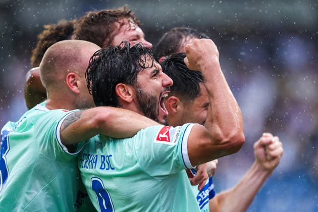 September 13, 2026, xkwix, Soccer, 2nd Division, VfL Osnabrück vs. Hertha BSC, Stadion an der Bremer Brücke, Matchday 5, 2026–2027 season: The team celebrates Josip Brekalo’s 1–0 goal for Hertha BSC. 7. DFB regulations prohibit any use of photographs as image sequences and or quasi-video. Photo: xKamilxWilkowskixPressefotoKochx, Lower Saxony, Germany