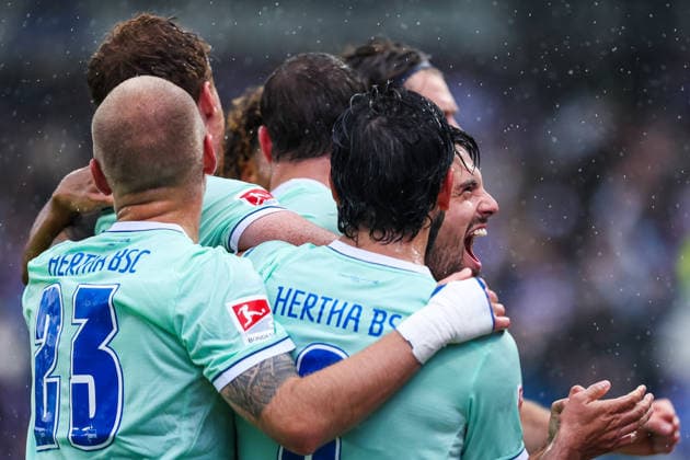 September 13, 2026, xkwix, Soccer, 2nd Division, VfL Osnabrück vs. Hertha BSC, Stadion an der Bremer Brücke, Matchday 5, 2026–2027 season: The team celebrates Josip Brekalo’s 1–0 goal for Hertha BSC. 7. DFB regulations prohibit any use of photographs as image sequences and or quasi-video. Photo: xKamilxWilkowskixPressefotoKochx, Lower Saxony, Germany
