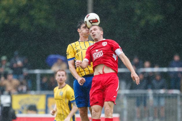 Left: Pepe Böhm (Lok) vs. Robert Leipertz (Greifswald, GER), Greifswalder FC vs. 1. FC Lok Leipzig, Soccer, Men, Northeast Regional League, Matchday 8, 2026–2027 Season, September 13, 2026, Greifswald Volksstadion, Mecklenburg-Western Pomerania, Germany