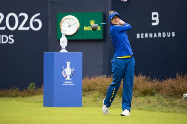 RECORD DATE NOT STATED 13th September 2026; Bernardus Golf, Cromvoirt, Netherlands; Solheim Cup Womens Golf, Final Day; Singles; Charley Hull (ENG) of Team Europe plays from the 1st tee AnthonyxBenoit