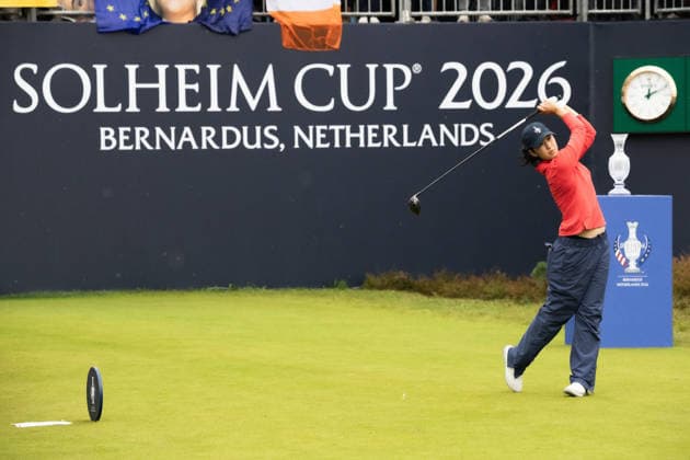 RECORD DATE NOT STATED 13th September 2026; Bernardus Golf, Cromvoirt, Netherlands; Solheim Cup Womens Golf, Final Day; Singles; Andrea Lee of the US Team plays from the 1st tee box AnthonyxBenoit