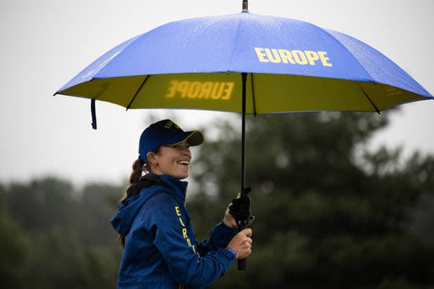 RECORD DATE NOT STATED 13th September 2026; Bernardus Golf, Cromvoirt, Netherlands; Solheim Cup Womens Golf, Final Day; Singles; Mimi Rhodes (ENG) of Team Europe walks out of the 1st tee box AnthonyxBenoit