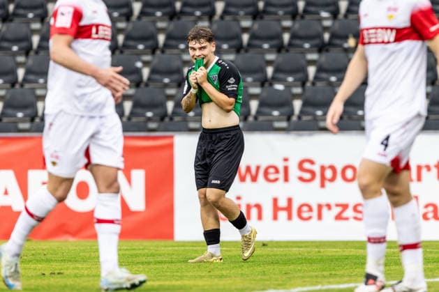 VfB Stuttgart II vs. SC Preussen Münster, Soccer, 3rd Division, Matchday 5, WIRmachenDRUCK Arena Großaspach, September 13, 2026—Marvin Schulz of SC Preussen Münster misses a scoring opportunity, 30 VfB Stuttgart II vs. SC Preussen Münster, Soccer, 3rd Division, Matchday 5, WIRmachenDRUCK Arena Großaspach, September 13, 2026. Photo by Lucca Fundel, Großaspach, WIRmachenDRUCK Arena, Baden-Württemberg, Germany